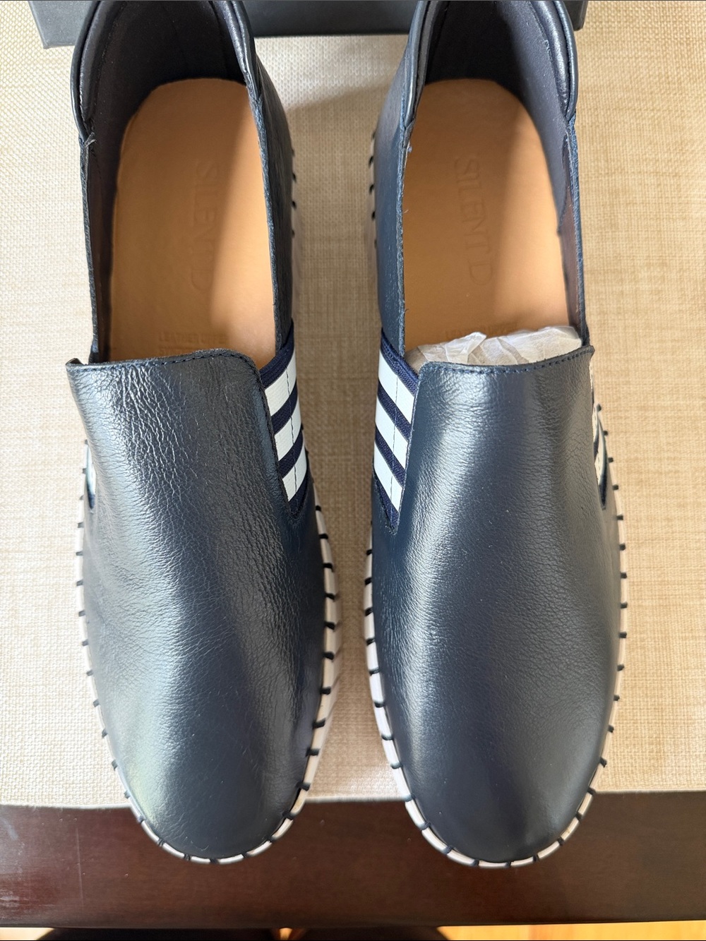 Silent D Women’s  Navy Slip-On Leather Platform Sneakers - White Sole - Picture 8 of 12